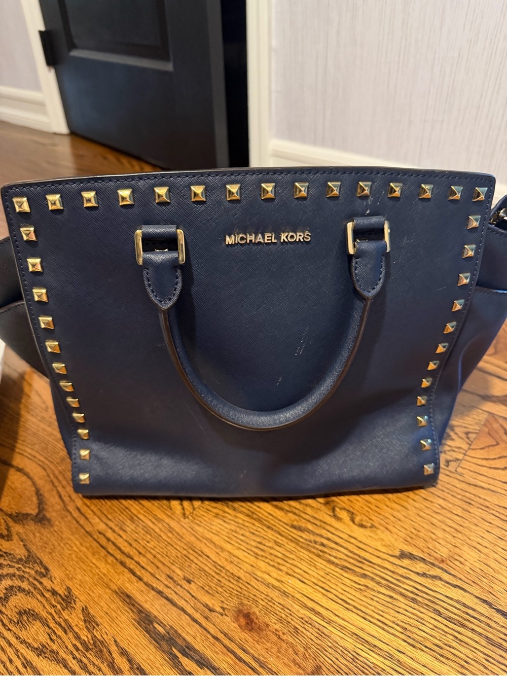 Michael Kors Navy Gold-Stud Saffiano Tote